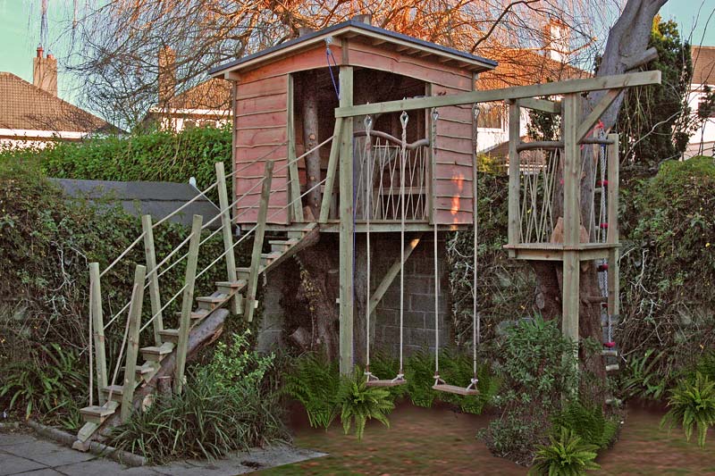 Bespoke designed and built treehouse in small urban garden